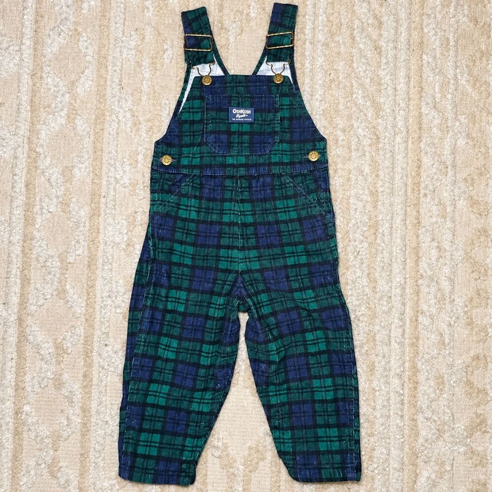 Vintage OshKosh Bgosh Black Watch Plaid Corduroy Overalls 3T Vestbak